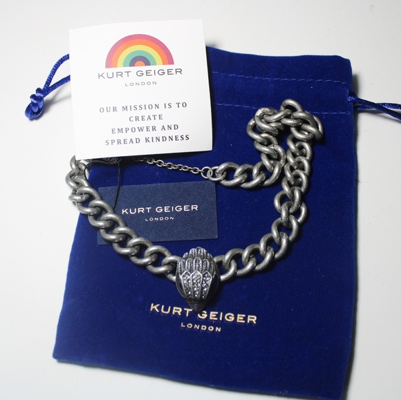 🦅New Kurt Geiger London Pavé Eagle Head Genuine Durable Chain Necklace Silver - Picture 2 of 7